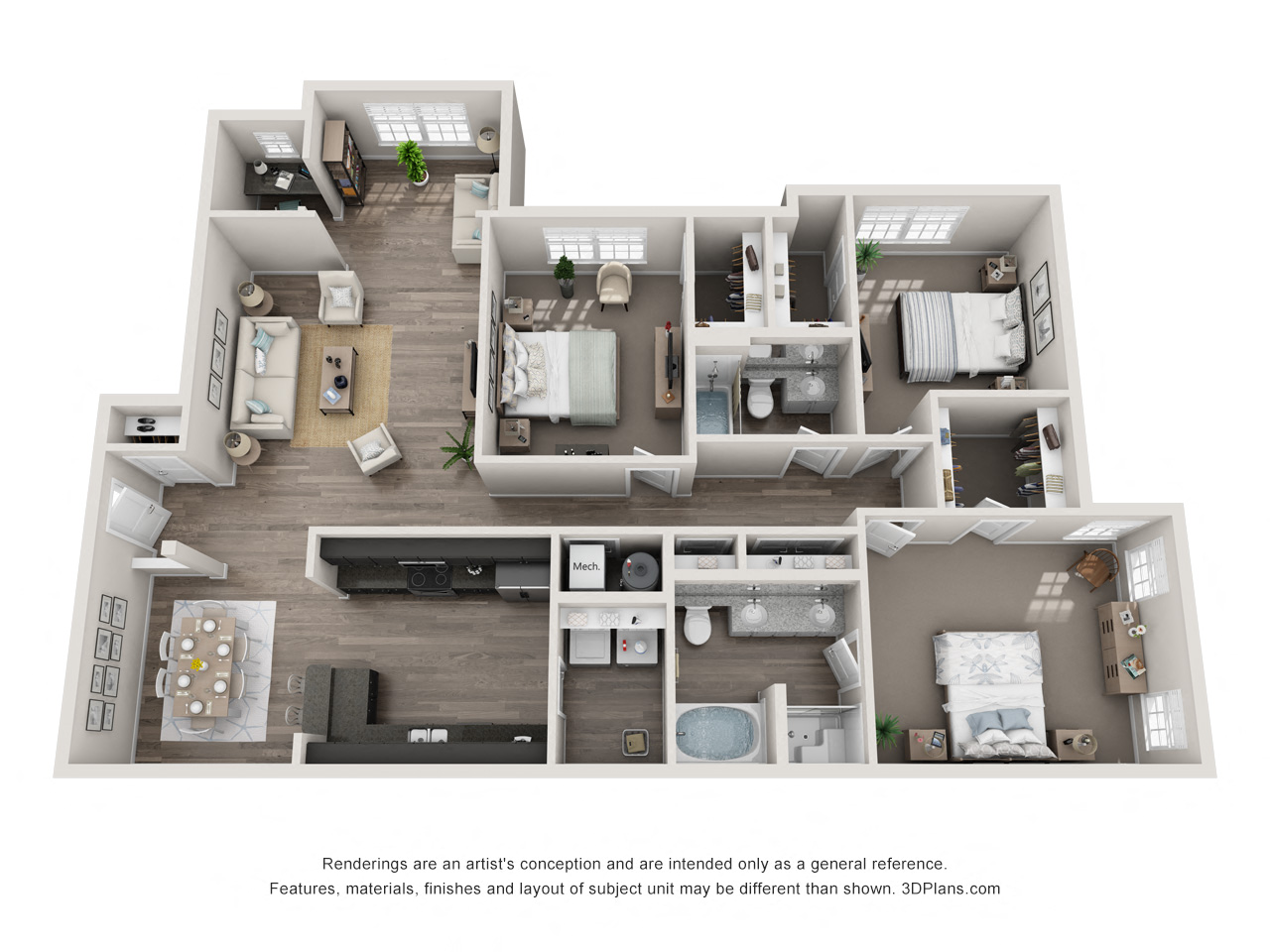 Floor plan for 3 beds, 2 baths, 1716 sqft